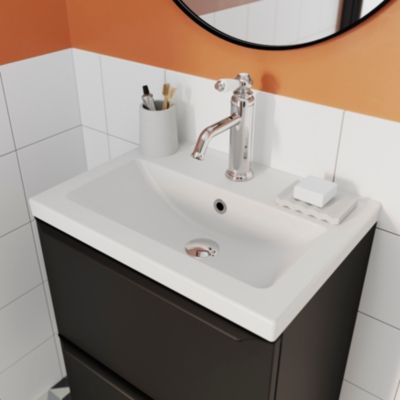 Plan vasque faible profondeur blanc l.50,4 x P.36,3 cm, GoodHome Nira