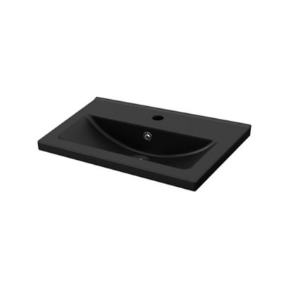 Plan vasque faible profondeur en céramique noir l.60 cm, GoodHome Nira