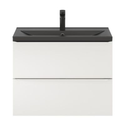 Plan vasque faible profondeur en céramique noir l.80 cm, GoodHome Nira