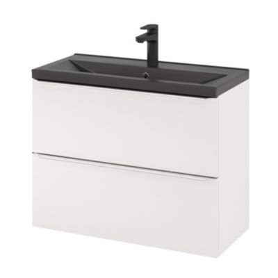 Plan vasque faible profondeur en céramique noir l.80 cm, GoodHome Nira