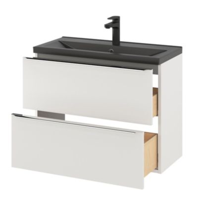Plan vasque faible profondeur en céramique noir l.80 cm, GoodHome Nira
