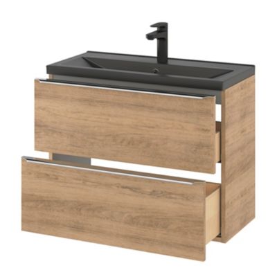 Plan vasque faible profondeur en céramique noir l.80 cm, GoodHome Nira