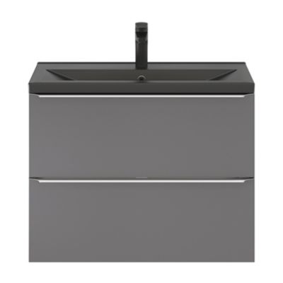 Plan vasque faible profondeur en céramique noir l.80 cm, GoodHome Nira