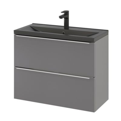 Plan vasque faible profondeur en céramique noir l.80 cm, GoodHome Nira