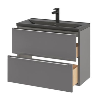 Plan vasque faible profondeur en céramique noir l.80 cm, GoodHome Nira