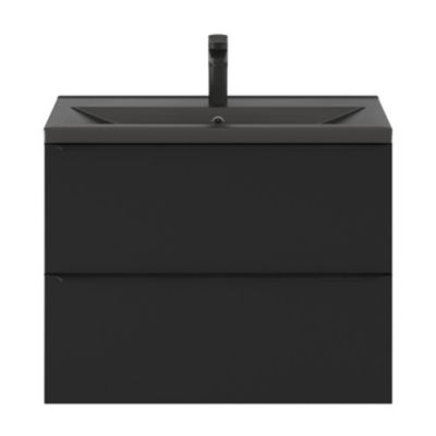 Plan vasque faible profondeur en céramique noir l.80 cm, GoodHome Nira