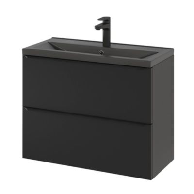 Plan vasque faible profondeur en céramique noir l.80 cm, GoodHome Nira