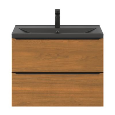 Plan vasque faible profondeur en céramique noir l.80 cm, GoodHome Nira