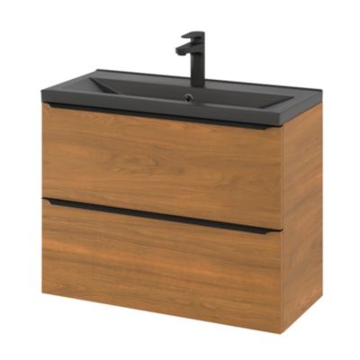 Plan vasque faible profondeur en céramique noir l.80 cm, GoodHome Nira