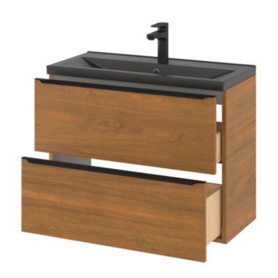 Plan vasque faible profondeur en céramique noir l.80 cm, GoodHome Nira