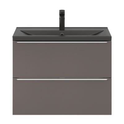 Plan vasque faible profondeur en céramique noir l.80 cm, GoodHome Nira