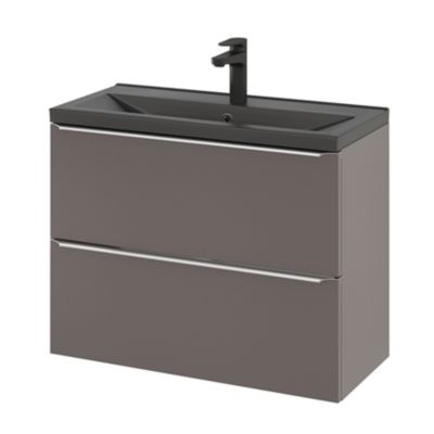 Plan vasque faible profondeur en céramique noir l.80 cm, GoodHome Nira