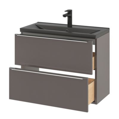 Plan vasque faible profondeur en céramique noir l.80 cm, GoodHome Nira