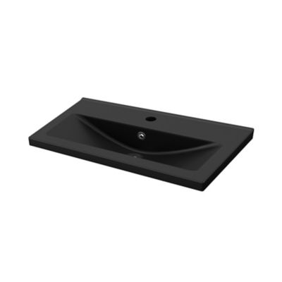 Plan vasque faible profondeur en céramique noir l.80 cm, GoodHome Nira