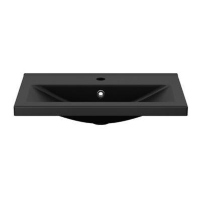 Plan vasque faible profondeur en céramique noir l.80 cm, GoodHome Nira