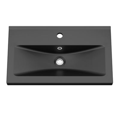 Plan vasque faible profondeur en céramique noir l.80 cm, GoodHome Nira