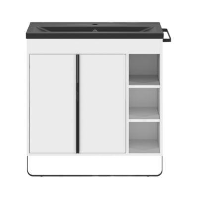 Plan vasque faible profondeur en céramique noir l.80 cm, GoodHome Nira
