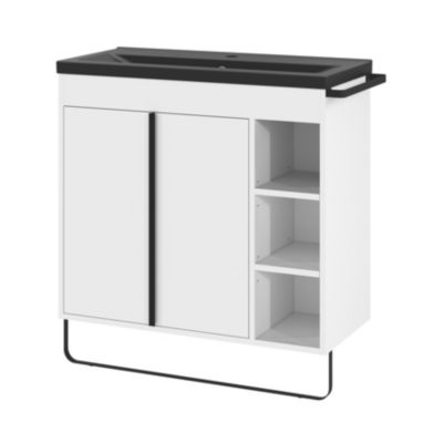 Plan vasque faible profondeur en céramique noir l.80 cm, GoodHome Nira