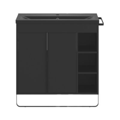 Plan vasque faible profondeur en céramique noir l.80 cm, GoodHome Nira
