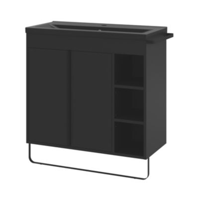 Plan vasque faible profondeur en céramique noir l.80 cm, GoodHome Nira