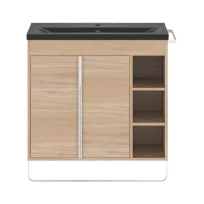 Plan vasque faible profondeur en céramique noir l.80 cm, GoodHome Nira
