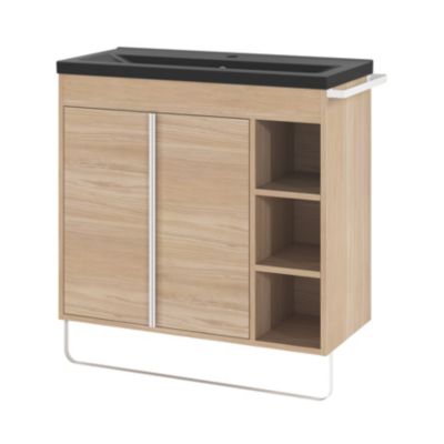 Plan vasque faible profondeur en céramique noir l.80 cm, GoodHome Nira