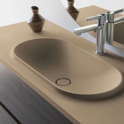 Plan vasque lavabo POALGI résine Wraitom 80x46 cm beige albero série Bül