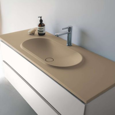 Plan vasque lavabo POALGI résine Wraitom 80x46 cm beige albero série Bül