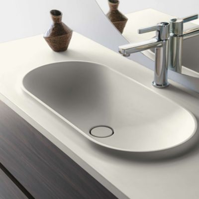 Plan vasque lavabo POALGI résine Wraitom 80x46 cm blanc marfil série Bül