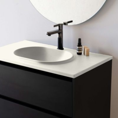 Plan vasque lavabo POALGI résine Wraitom 80x46 cm blanc marfil série Bül