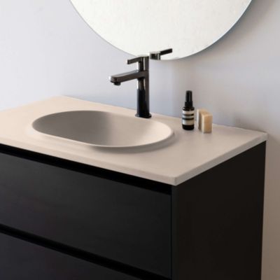 Plan vasque lavabo POALGI résine Wraitom 80x46 cm blanc perle série Bül
