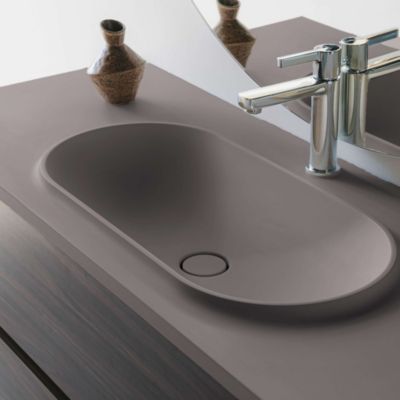 Plan vasque lavabo POALGI résine Wraitom 80x46 cm gris concret série Bül