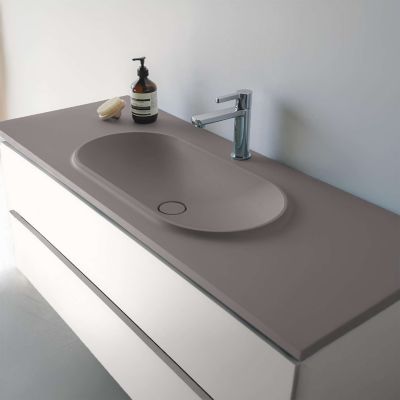 Plan vasque lavabo POALGI résine Wraitom 80x46 cm gris concret série Bül