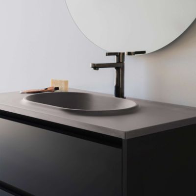 Plan vasque lavabo POALGI résine Wraitom 80x46 cm gris concret série Bül