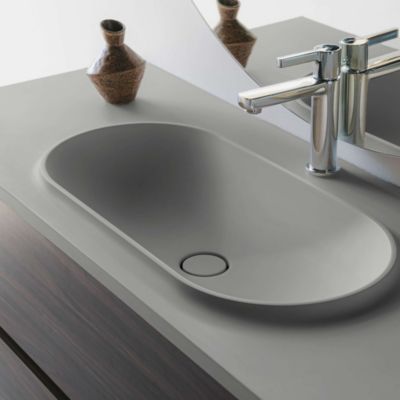 Plan vasque lavabo POALGI résine Wraitom 80x46 cm gris humo série Bül