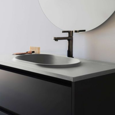 Plan vasque lavabo POALGI résine Wraitom 80x46 cm gris humo série Bül