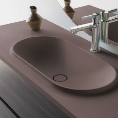 Plan vasque lavabo POALGI résine Wraitom 80x46 cm marron tundra série Bül