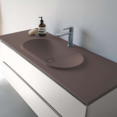 Plan vasque lavabo POALGI résine Wraitom 80x46 cm marron tundra série Bül