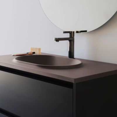 Plan vasque lavabo POALGI résine Wraitom 80x46 cm marron tundra série Bül