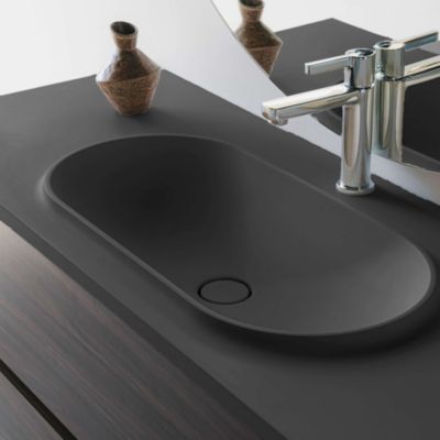 Plan vasque lavabo POALGI résine Wraitom 80x46 cm noir antracita série Bül