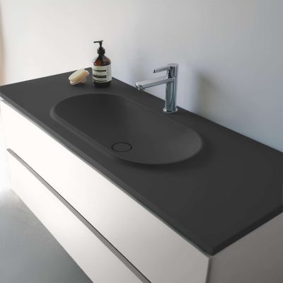 Plan vasque lavabo POALGI résine Wraitom 80x46 cm noir antracita série Bül
