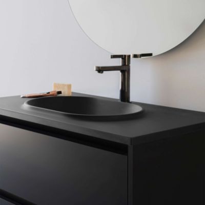 Plan vasque lavabo POALGI résine Wraitom 80x46 cm noir antracita série Bül