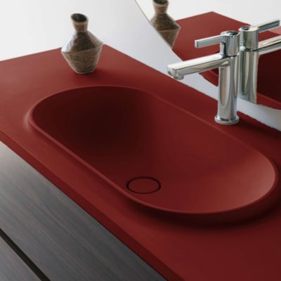 Plan vasque lavabo POALGI résine Wraitom 80x46 cm rouge tassili série Bül