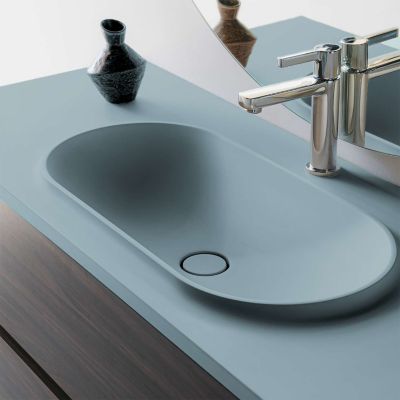 Plan vasque lavabo POALGI résine Wraitom 80x46 cm vert liquen série Bül