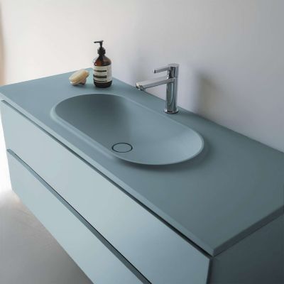 Plan vasque lavabo POALGI résine Wraitom 80x46 cm vert liquen série Bül