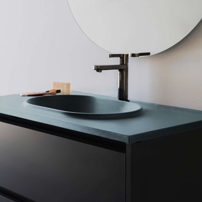 Plan vasque lavabo POALGI résine Wraitom 80x46 cm vert liquen série Bül