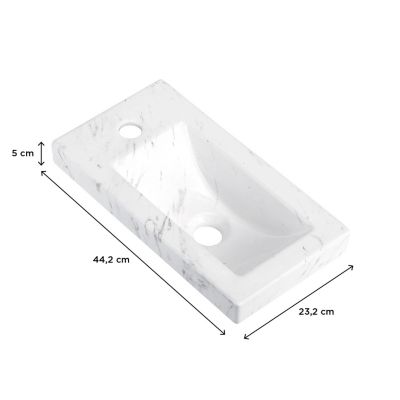 Plan vasque lave-mains en céramique effet marbre blanc, l.44,2 x H.5 x P.23,2 cm, Homesight