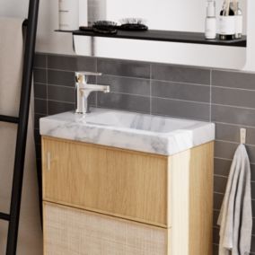 Plan vasque lave-mains en céramique l.44,2 x H.5 x P.23,2 cm, effet marbre blanc, Homesight