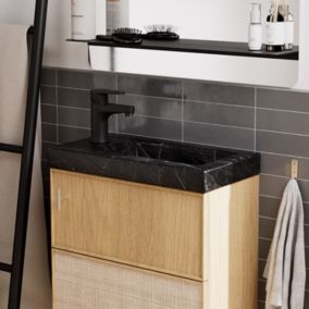 Plan vasque lave-mains en céramique l.44,2 x H.5 x P.23,2 cm, effet marbre noir, Homesight