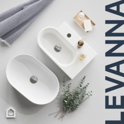 Plan vasque lave-mains en céramique, l.47,5 x H.13,3 x P.29,5 cm, blanc, GoodHome Levanna